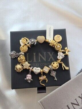 Linx Gold Snake Chain Bracelet With Wife Mom & Dog Themed Charms